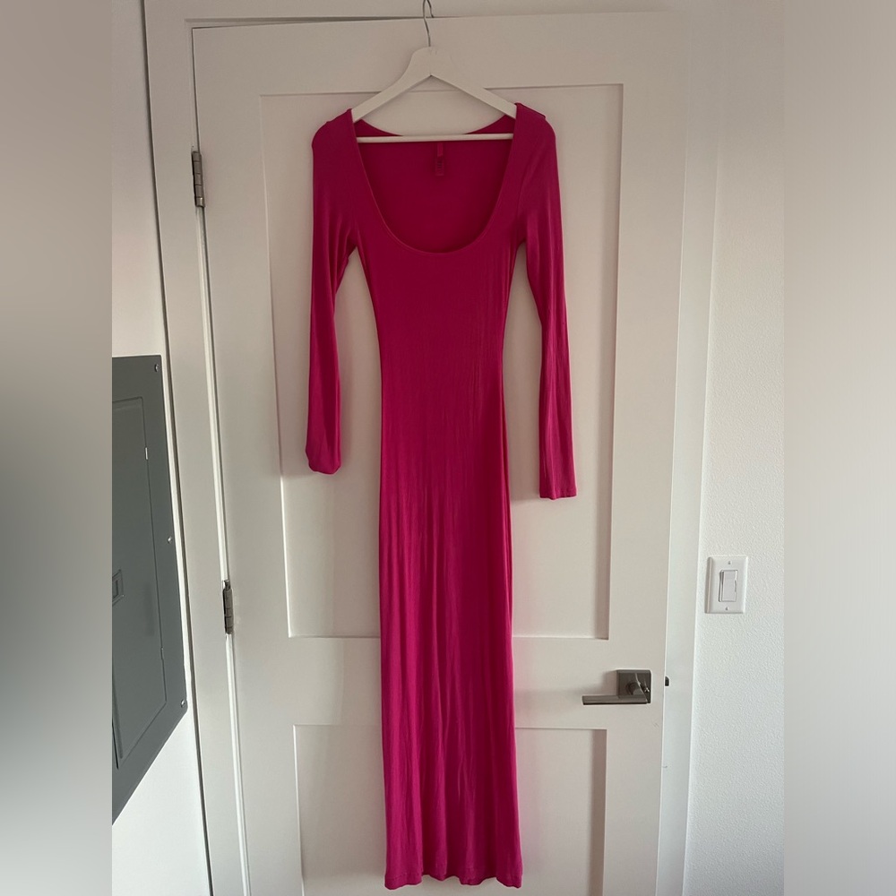 SKIMS Vibrant Pink Soft Long Sleeve Dress